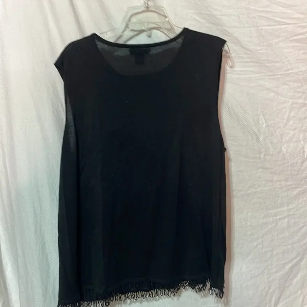 Due Per Due 3x black silk sweater tank lightweight fringe hemline euc worn once